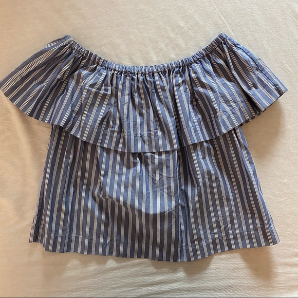 Aritzia | Wilfred | Hollande Off the Shoulder Blouse — Blue/White | Size Small - Picture 3 of 9